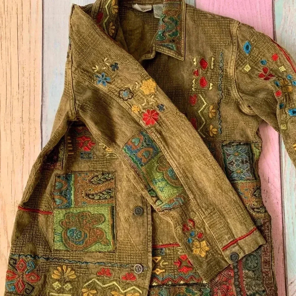 Vintage Chicos Bohemian Patchwork Button Down Jac… - image 6